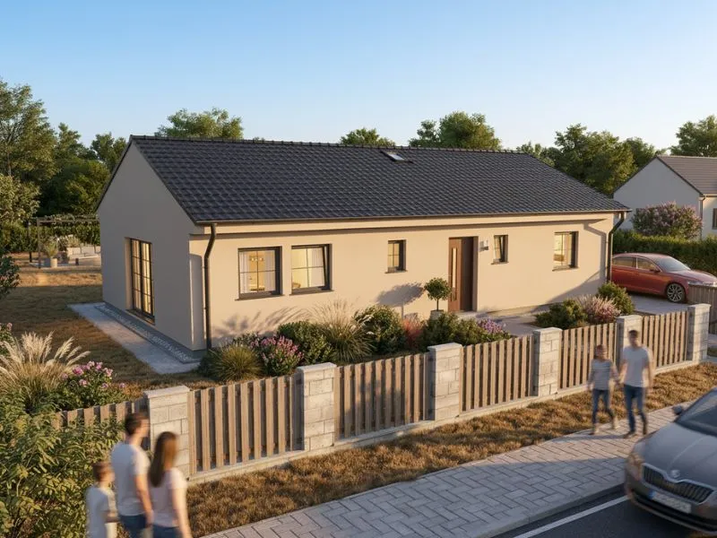 Vizualizace bungalovu na stavebním pozemku ve Vojkově