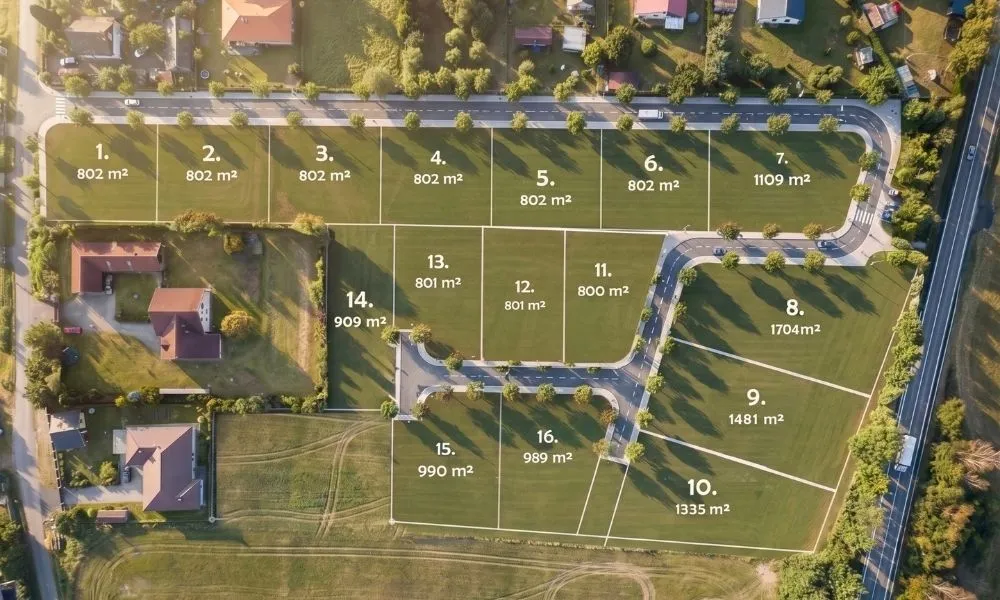 Letecký snímek pozemků ve Vojkově s vyznačením výměr aktuální k 31. 8. 2026